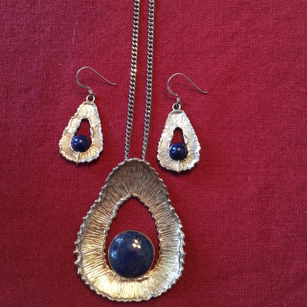 Silver Pendant and Earrings with Lapis Lazuli